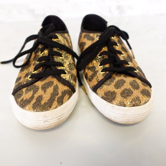 Kate Spade Shoes Girls 3 Sneakers Flat Casual Leopard Sparkle Gold Keds - Picture 9 of 16
